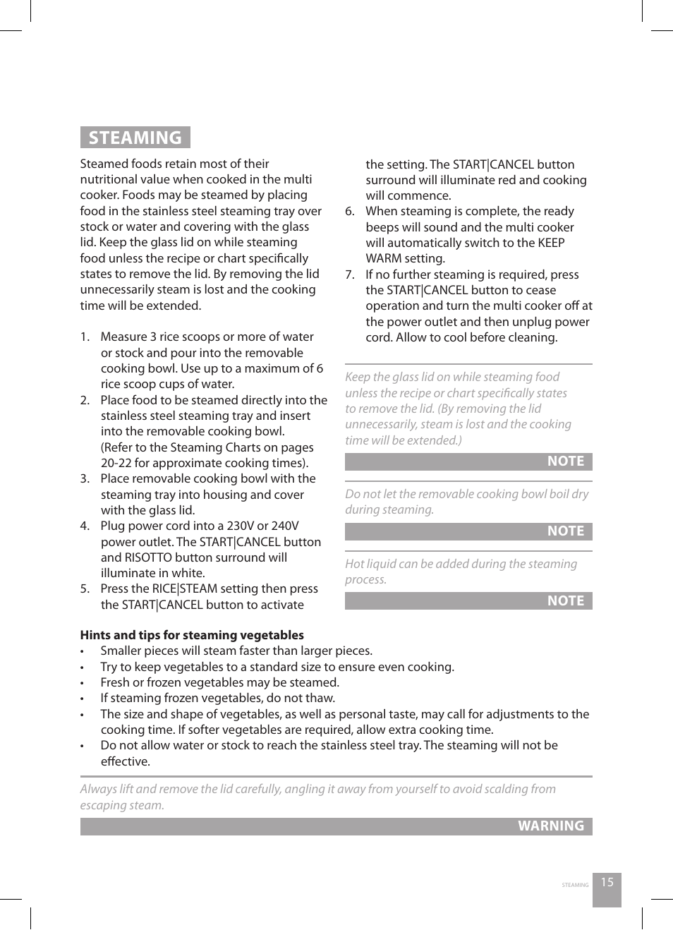 Steaming | Catler RC 4010 User Manual | Page 17 / 36