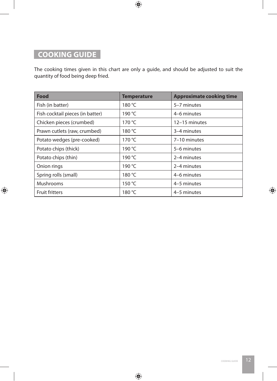 Cooking guide | Catler DF 4010 User Manual | Page 13 / 32