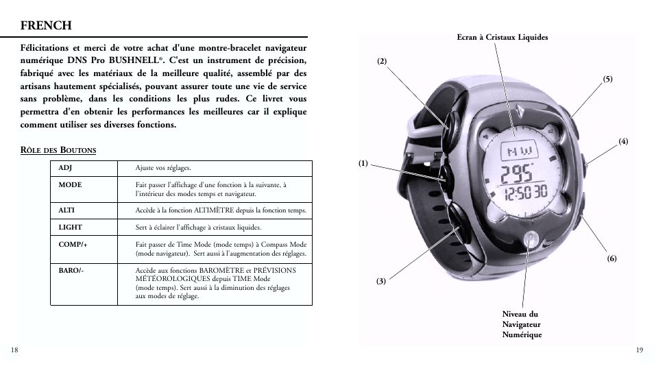 French | Bushnell DIGITAL NAVIGATION 70-0102 User Manual | Page 11 / 51