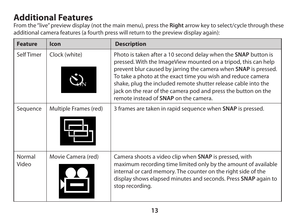 Additional features | Bushnell ImageView 11-0833 User Manual | Page 13 / 20