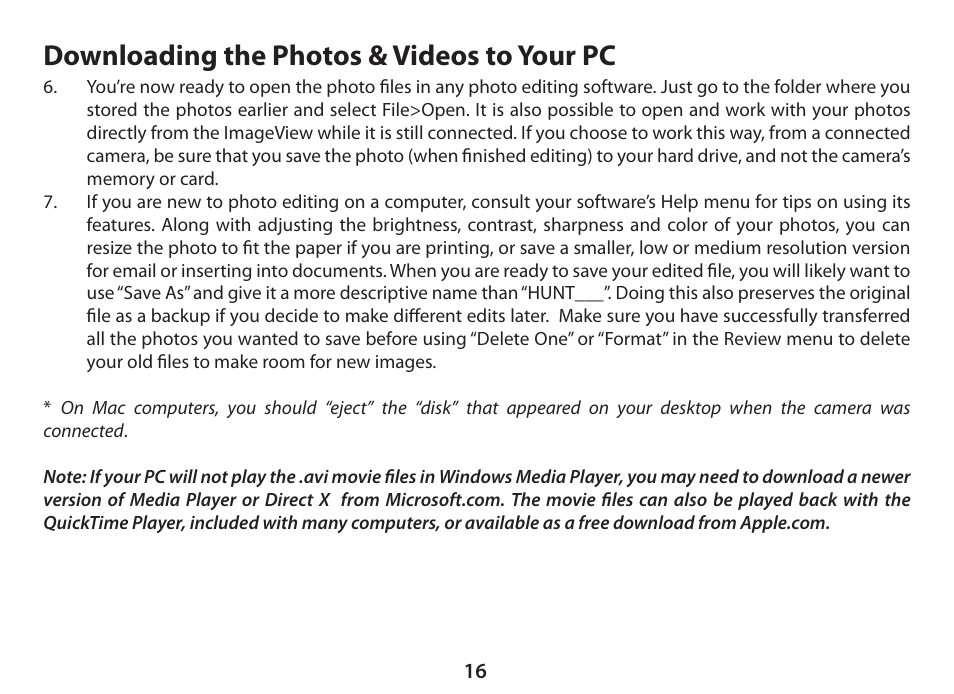 Downloading the photos & videos to your pc | Bushnell ImageView 11-0833 User Manual | Page 16 / 20