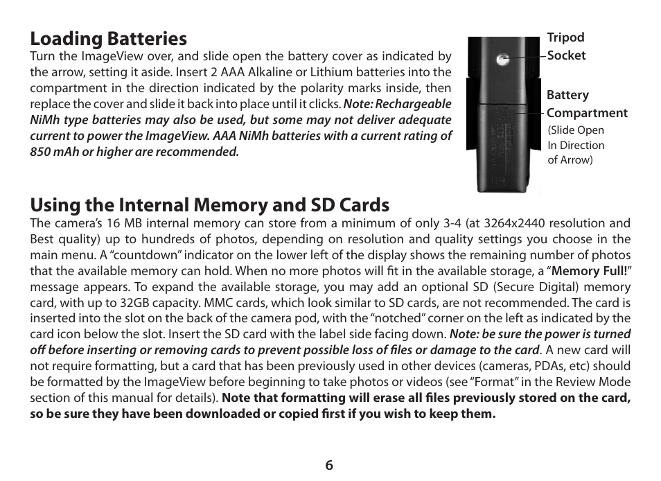 Loading batteries | Bushnell ImageView 11-0833 User Manual | Page 6 / 20