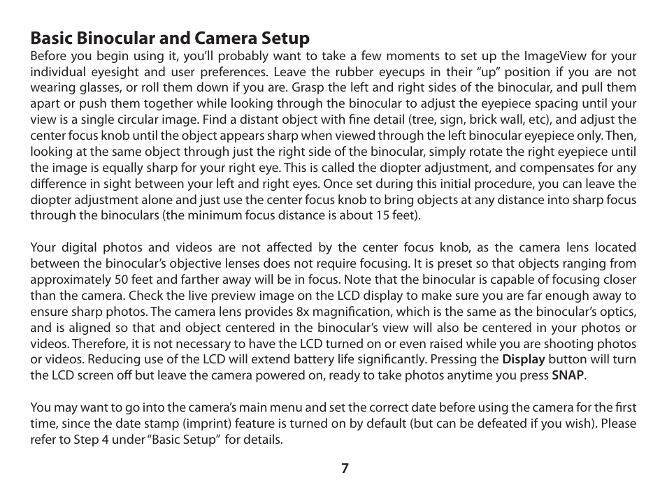 Basic binocular and camera setup | Bushnell ImageView 11-0833 User Manual | Page 7 / 20