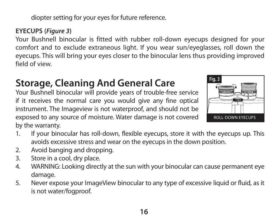 Storage, cleaning and general care | Bushnell 111026 User Manual | Page 16 / 20