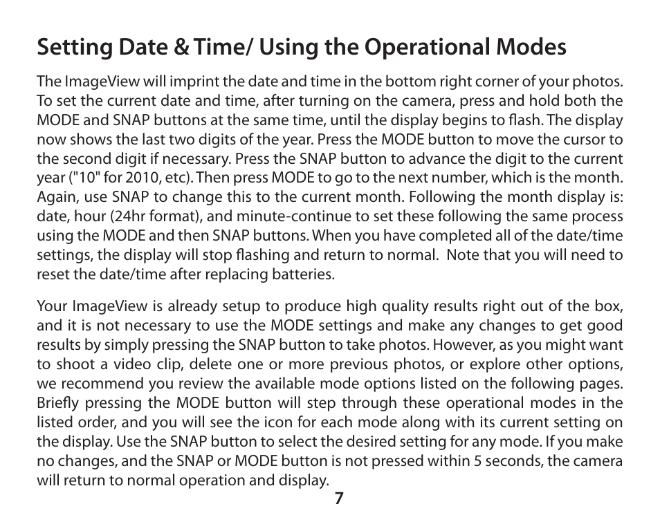 Setting date & time/ using the operational modes | Bushnell 111026 User Manual | Page 7 / 20