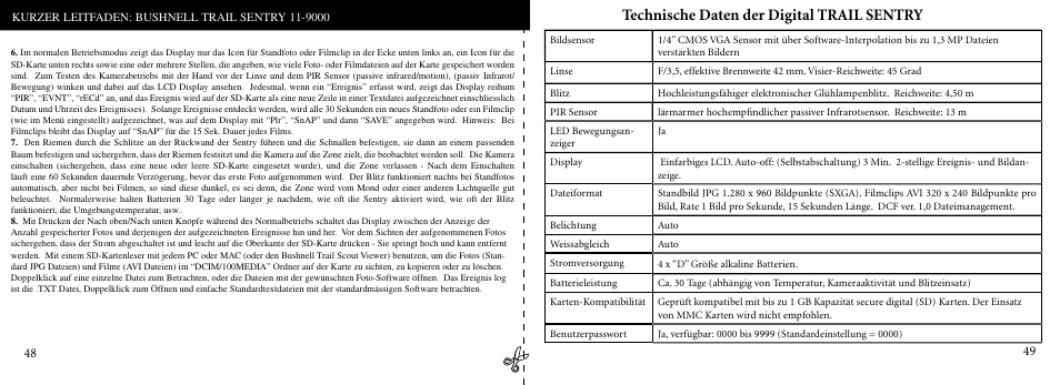 Technische daten der digital trail sentry | Bushnell 11-9000 User Manual | Page 25 / 45