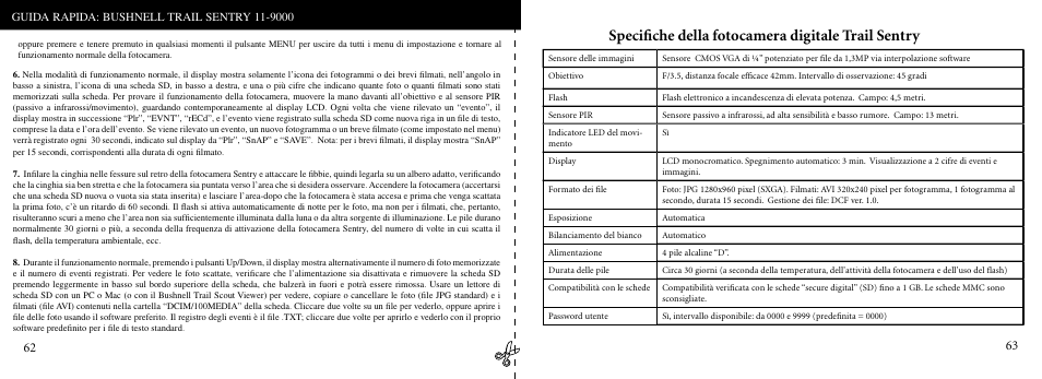 Speciﬁche della fotocamera digitale trail sentry | Bushnell 11-9000 User Manual | Page 32 / 45