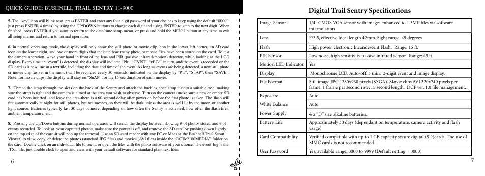 Digital trail sentry speciﬁcations | Bushnell 11-9000 User Manual | Page 4 / 45
