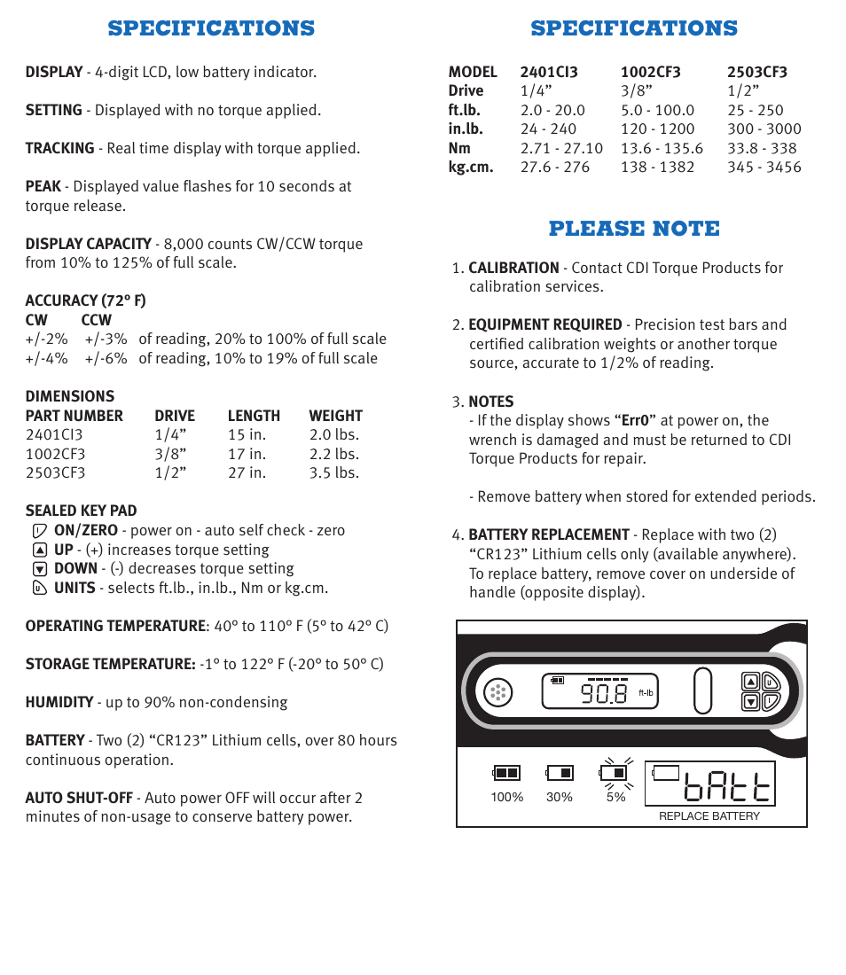 Specifications | CDI Torque COMPUTORQ3 Electronic Torque Wrench User Manual | Page 5 / 6