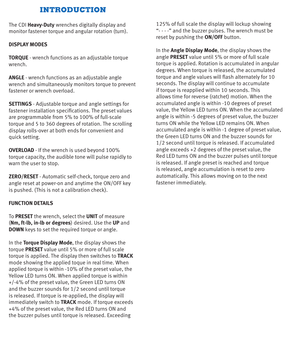 Introduction | CDI Torque HEAVY-DUTY TORQUE AND ANGLE Electronic Torque Wrench User Manual | Page 3 / 6