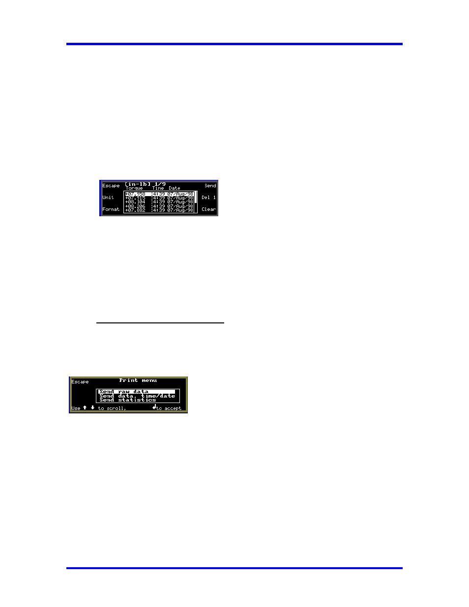 Displaying or downloading data list, Downloading data list to printer | CDI Torque SURETEST Torque Calibration System User Manual | Page 42 / 74