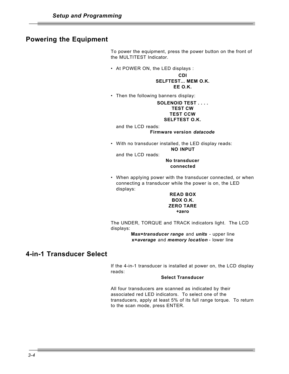 Powering the equipment, In-1 transducer select | CDI Torque MULTITEST Government User Manual | Page 34 / 96