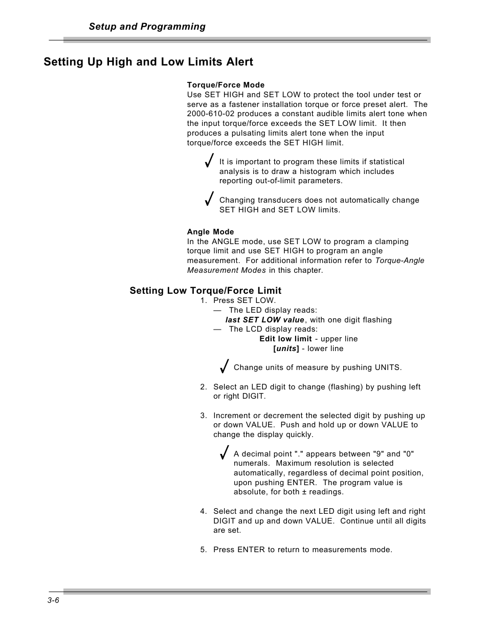 Setting up high and low limits alert | CDI Torque MULTITEST Government User Manual | Page 36 / 96