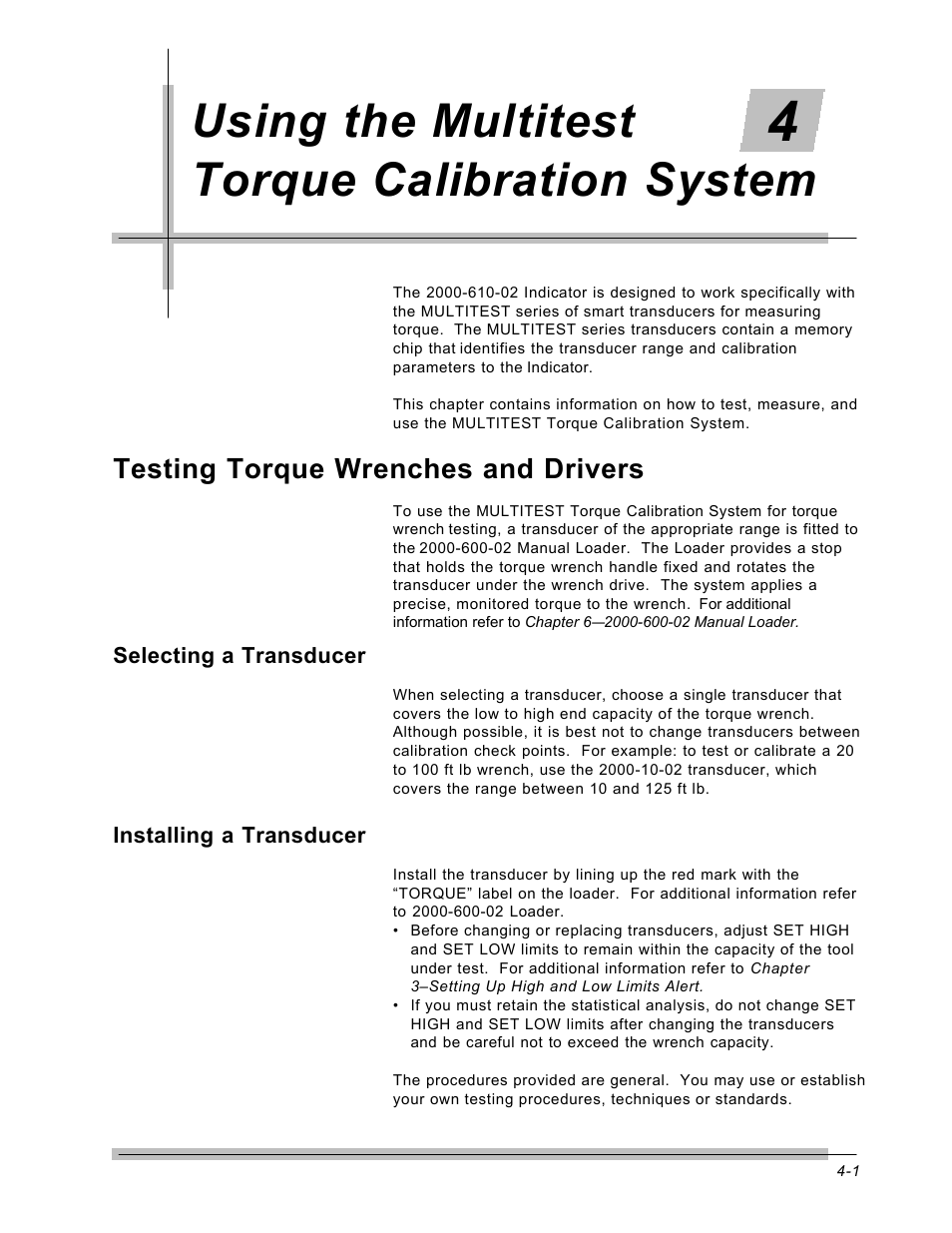 Using the multitest torque calibration system, Testing torque wrenches and drivers, Selecting a transducer | Installing a transducer | CDI Torque MULTITEST Government User Manual | Page 49 / 96