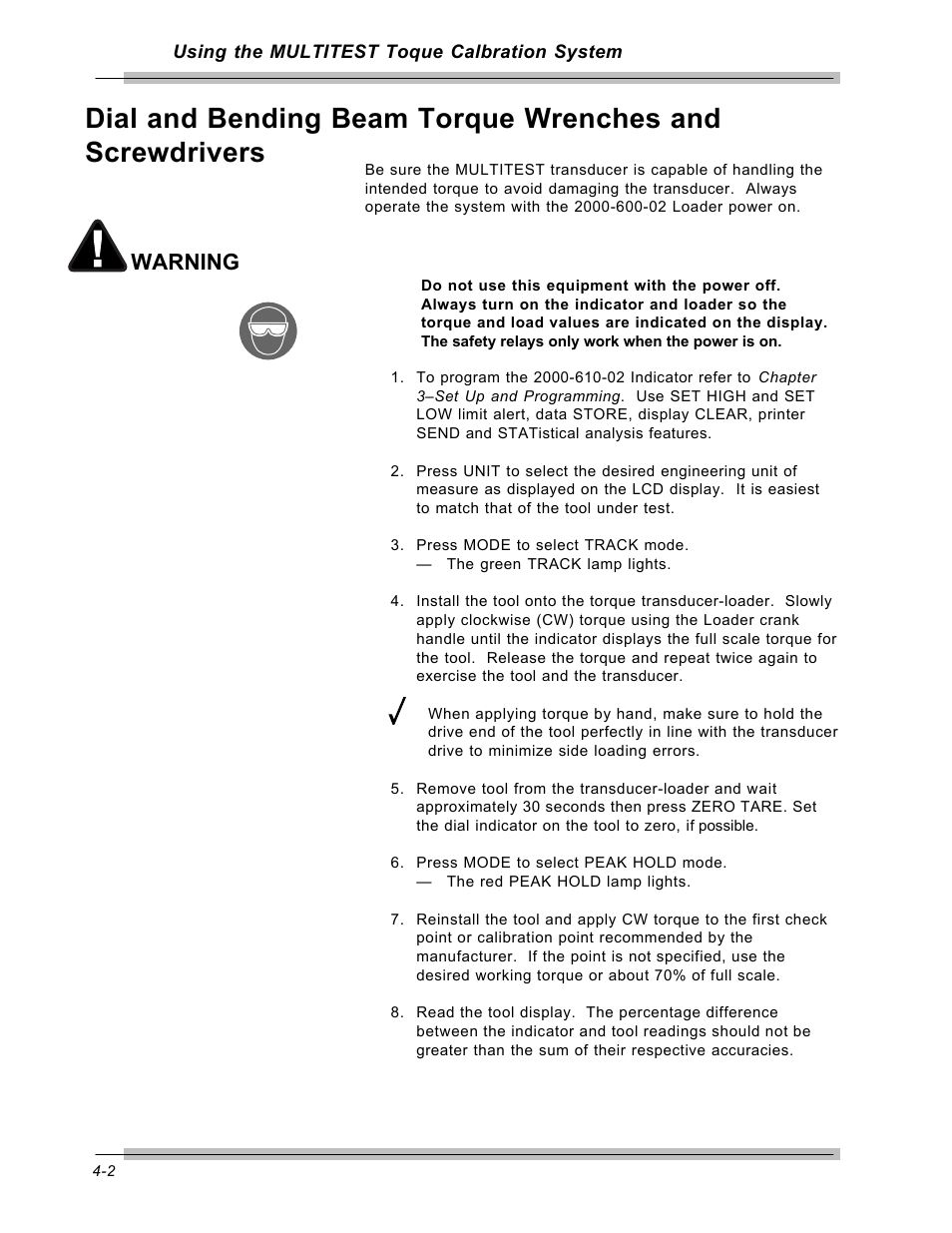 Warning | CDI Torque MULTITEST Government User Manual | Page 50 / 96