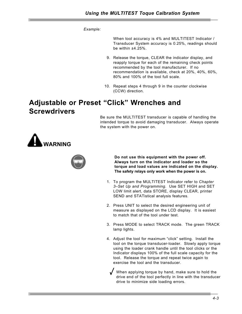 Warning | CDI Torque MULTITEST Government User Manual | Page 51 / 96