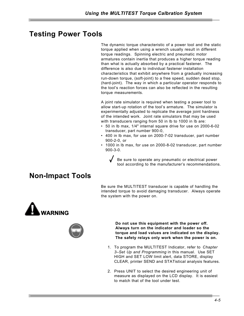 Testing power tools, Non-impact tools, Warning | CDI Torque MULTITEST Government User Manual | Page 53 / 96