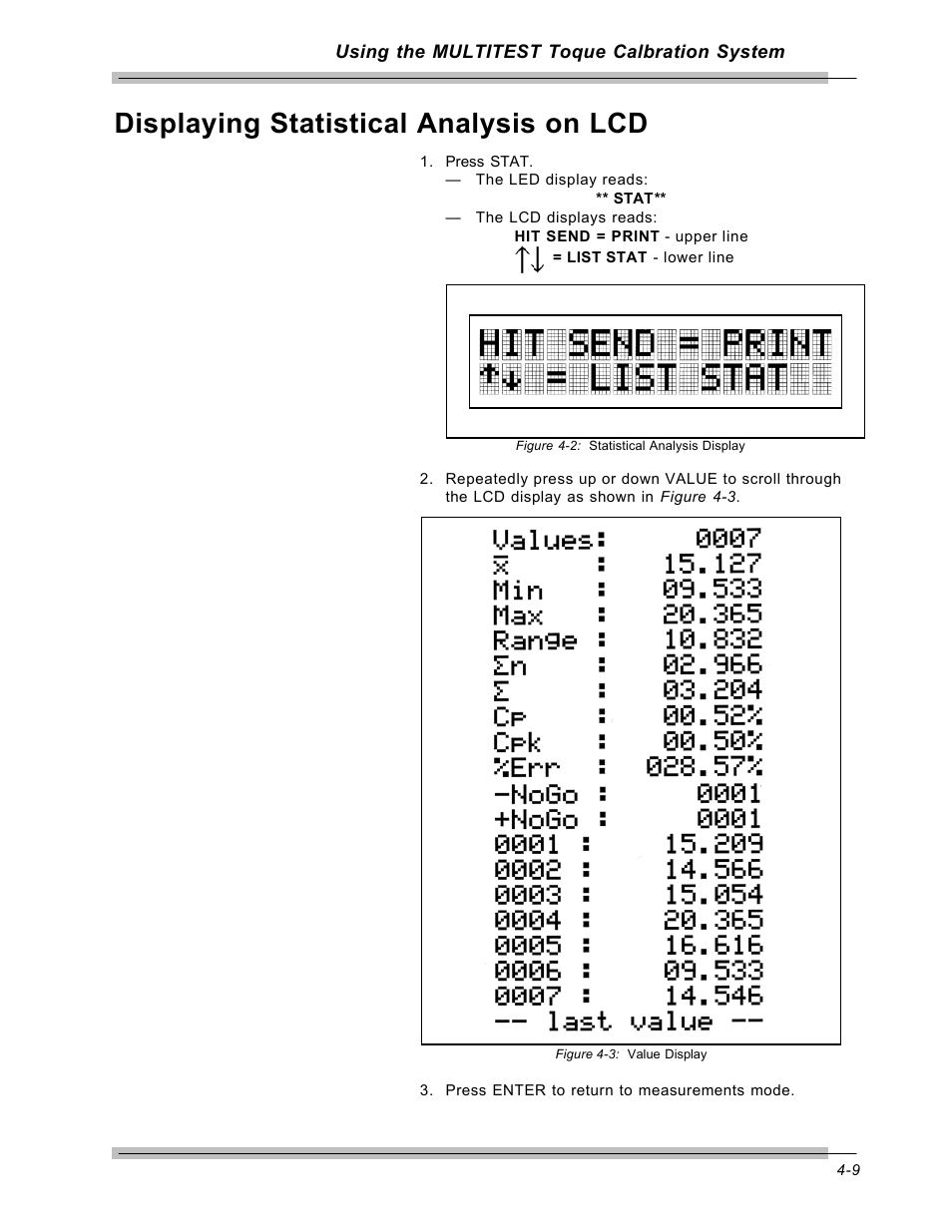 Displaying statistical analysis on lcd | CDI Torque MULTITEST Government User Manual | Page 57 / 96