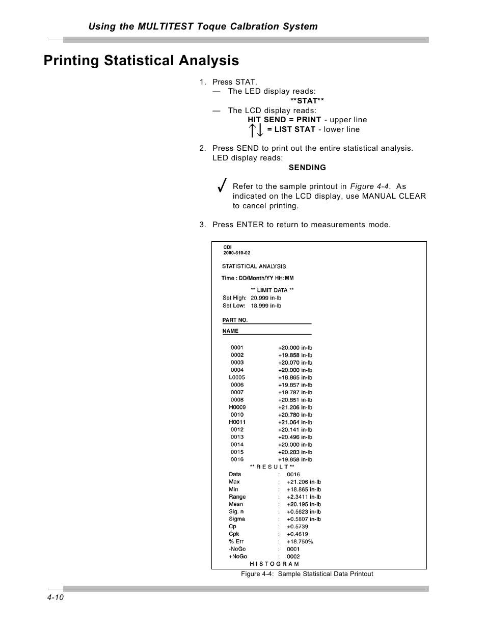Printing statistical analysis | CDI Torque MULTITEST Government User Manual | Page 58 / 96