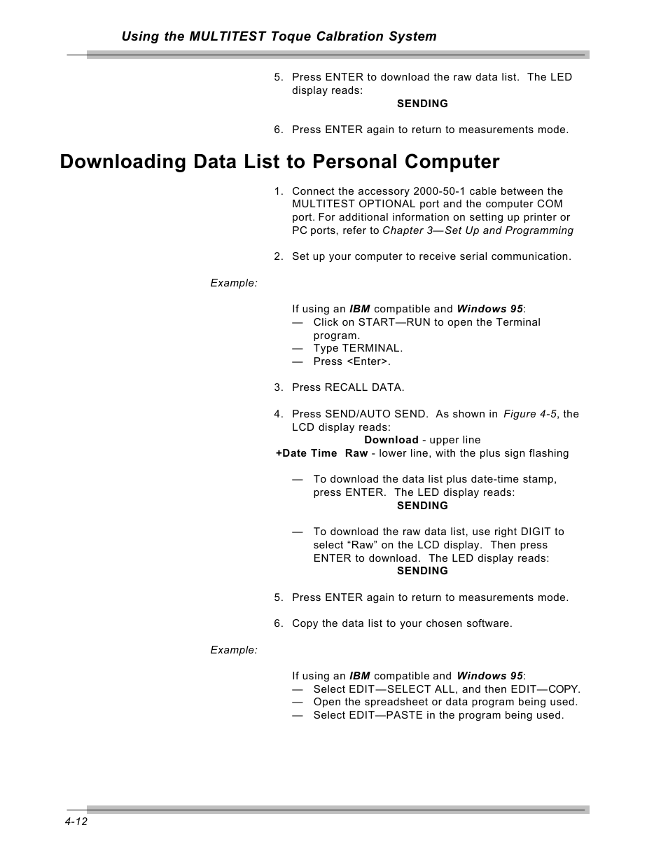 Downloading data list to personal computer | CDI Torque MULTITEST Government User Manual | Page 60 / 96