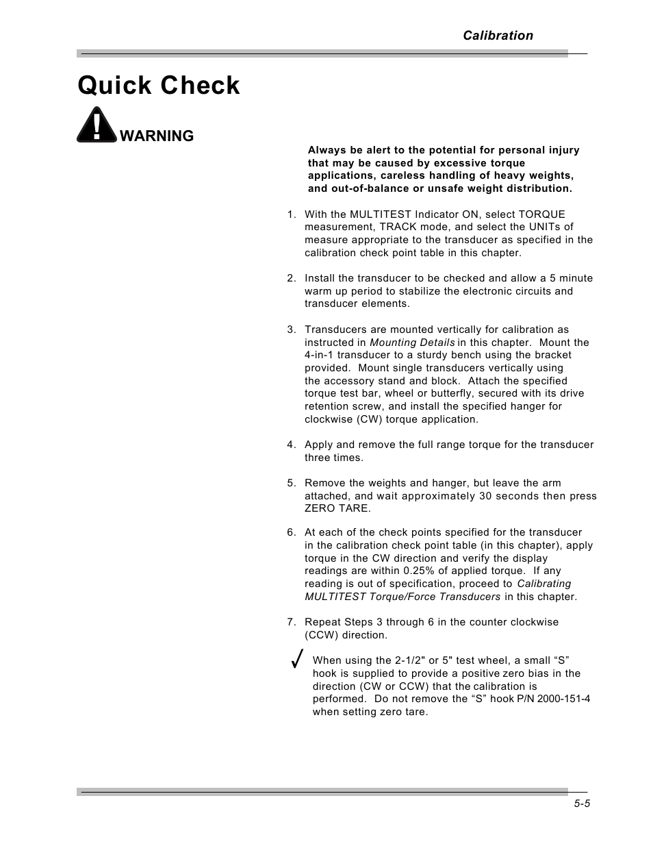 Quick check, Warning | CDI Torque MULTITEST Government User Manual | Page 69 / 96