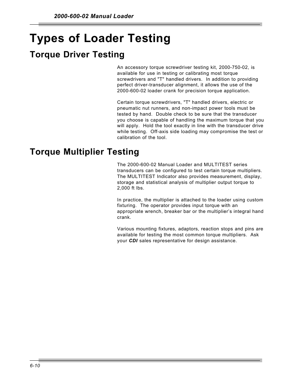 Types of loader testing, Torque driver testing, Torque multiplier testing | CDI Torque MULTITEST Government User Manual | Page 88 / 96