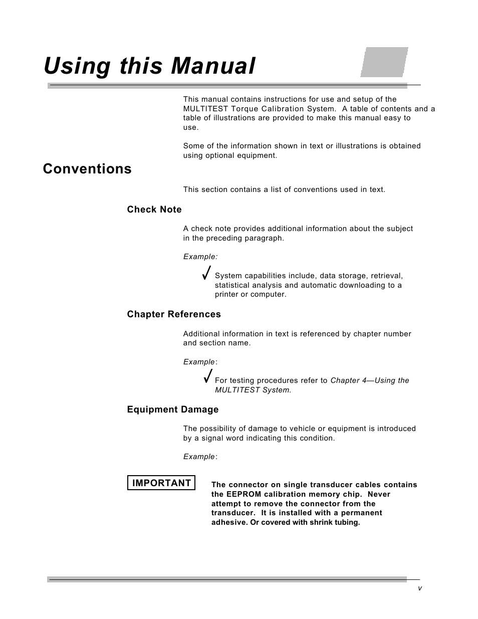 Using this manual, Conventions | CDI Torque MULTITEST Government User Manual | Page 9 / 96