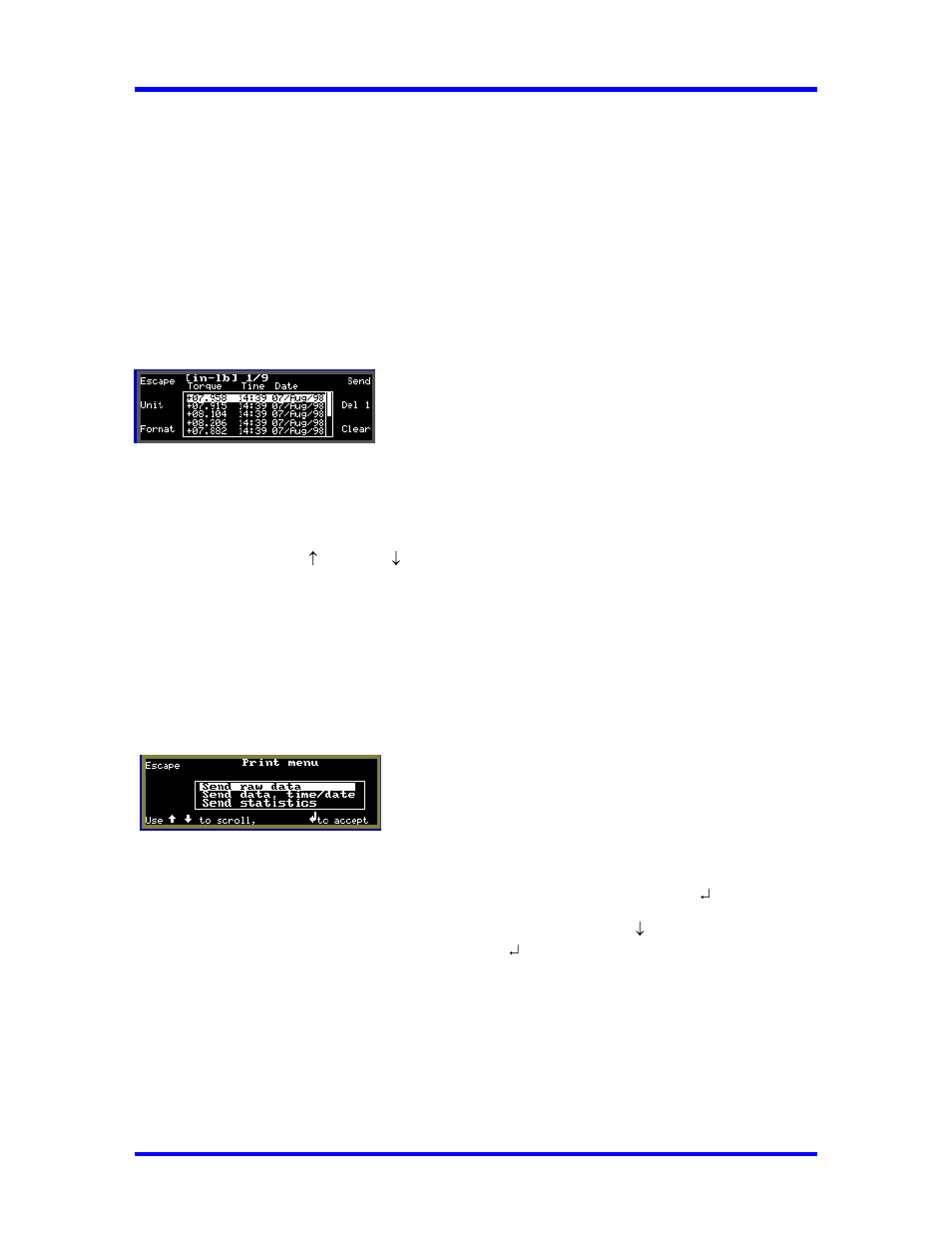 Displaying or downloading data list, Downloading data list to printer | CDI Torque SURETEST AND 600TL Torque Calibration System User Manual | Page 42 / 68