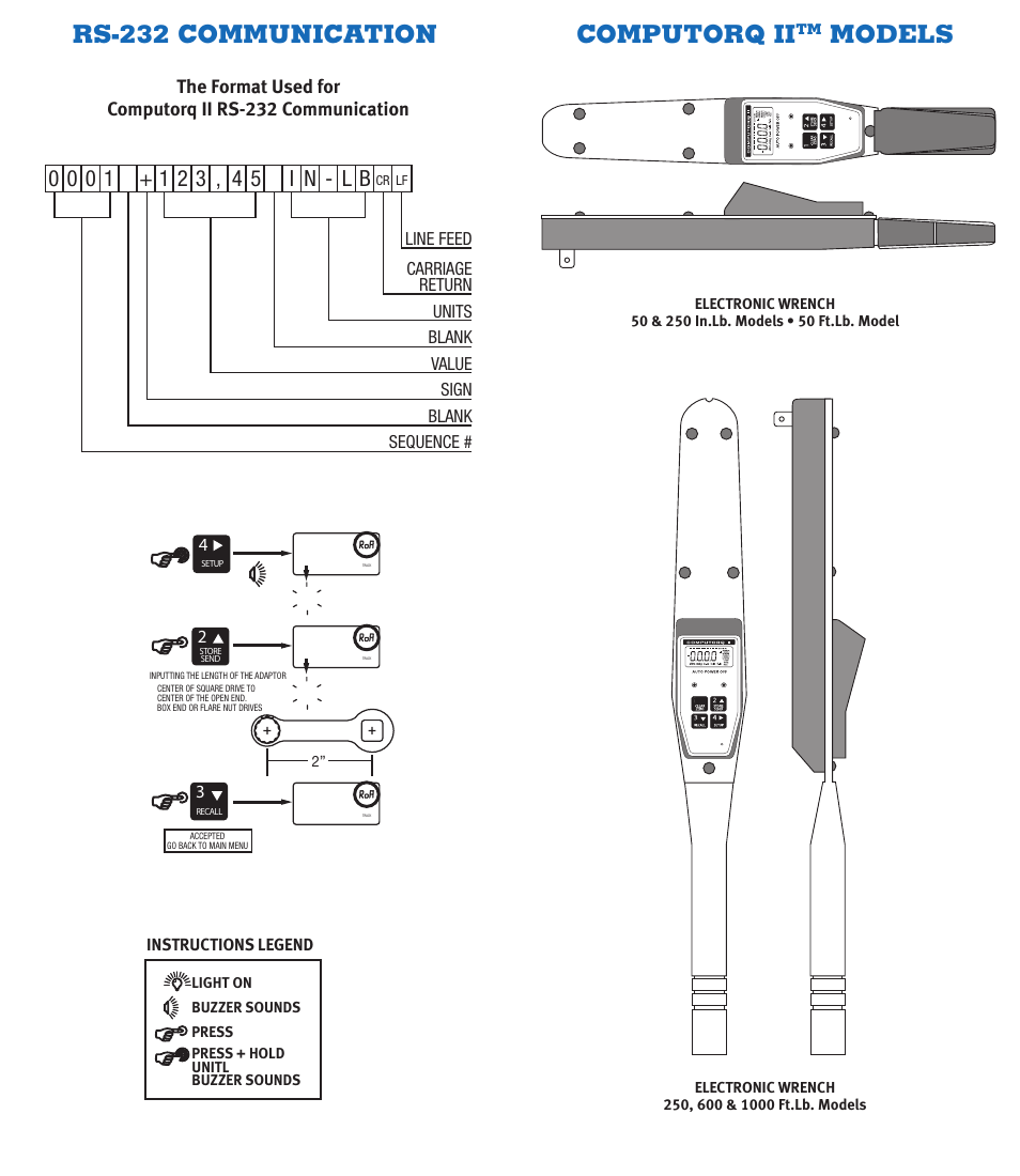 O.o.o.o, Ooo.o o, Ooo.o 2 | Rs-232 communication, Computorq ii, Models, Off on | CDI Torque COMPUTORQ II Electronic Torque Wrench User Manual | Page 7 / 12