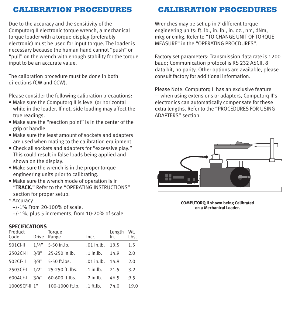 O.o.o.o, Calibration procedures, Ooo.o o | Ooo.o 2 | CDI Torque COMPUTORQ II Electronic Torque Wrench User Manual | Page 8 / 12