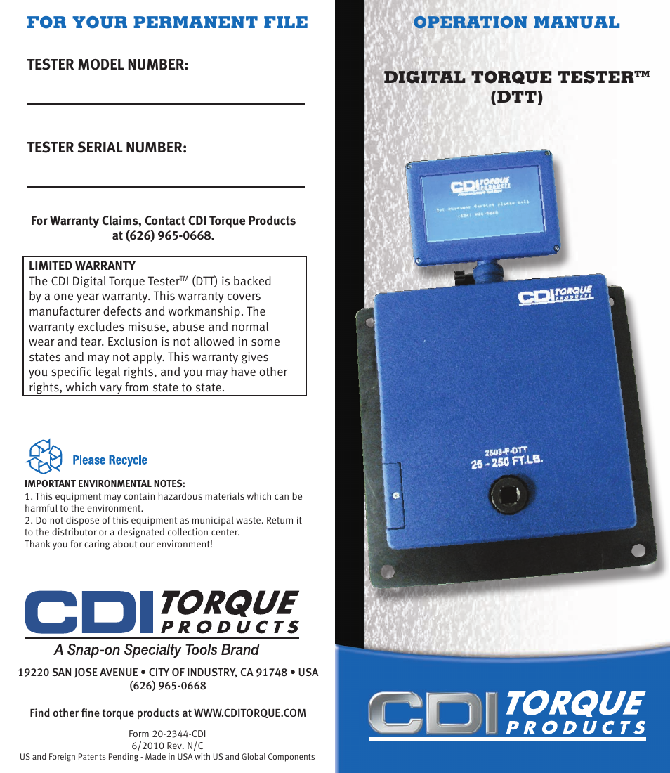 CDI Torque TORQUE AND ANGLE Electronic Torque Wrench User Manual | 12 pages