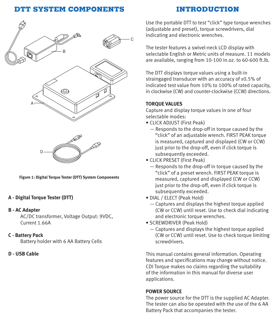 Dtt system components, Introduction | CDI Torque TORQUE AND ANGLE Electronic Torque Wrench User Manual | Page 4 / 12