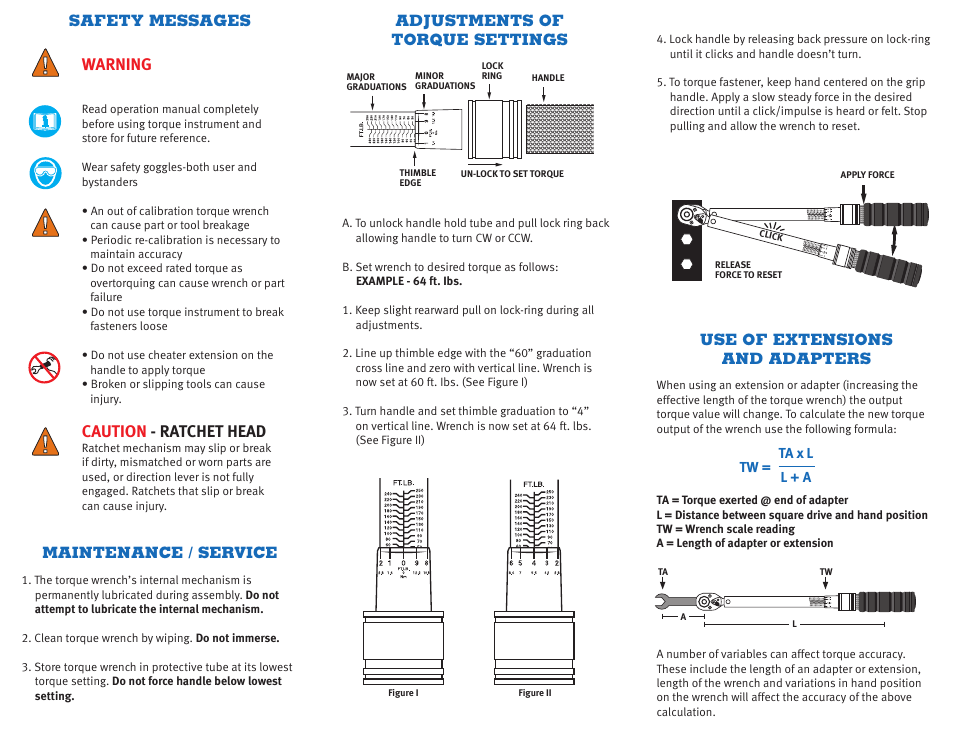 Warning, Caution - ratchet head | CDI Torque ADJUSTABLE RUBBERIZED HANDLE MICROMETER TORQUE WRENCH User Manual | Page 2 / 2