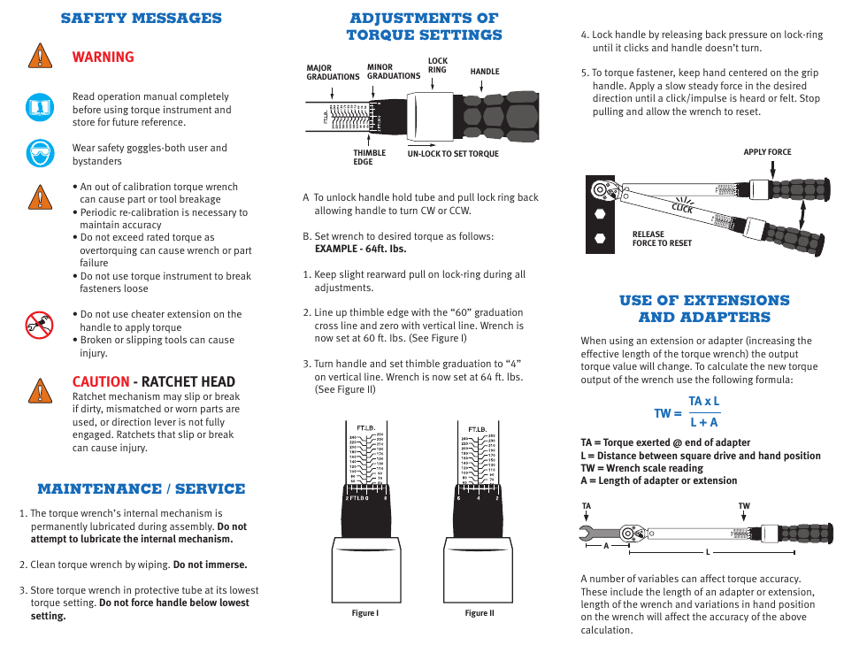 Warning, Caution - ratchet head | CDI Torque COMFORT GRIP MICROMETER ADJUSTABLE TORQUE WRENCH User Manual | Page 2 / 2