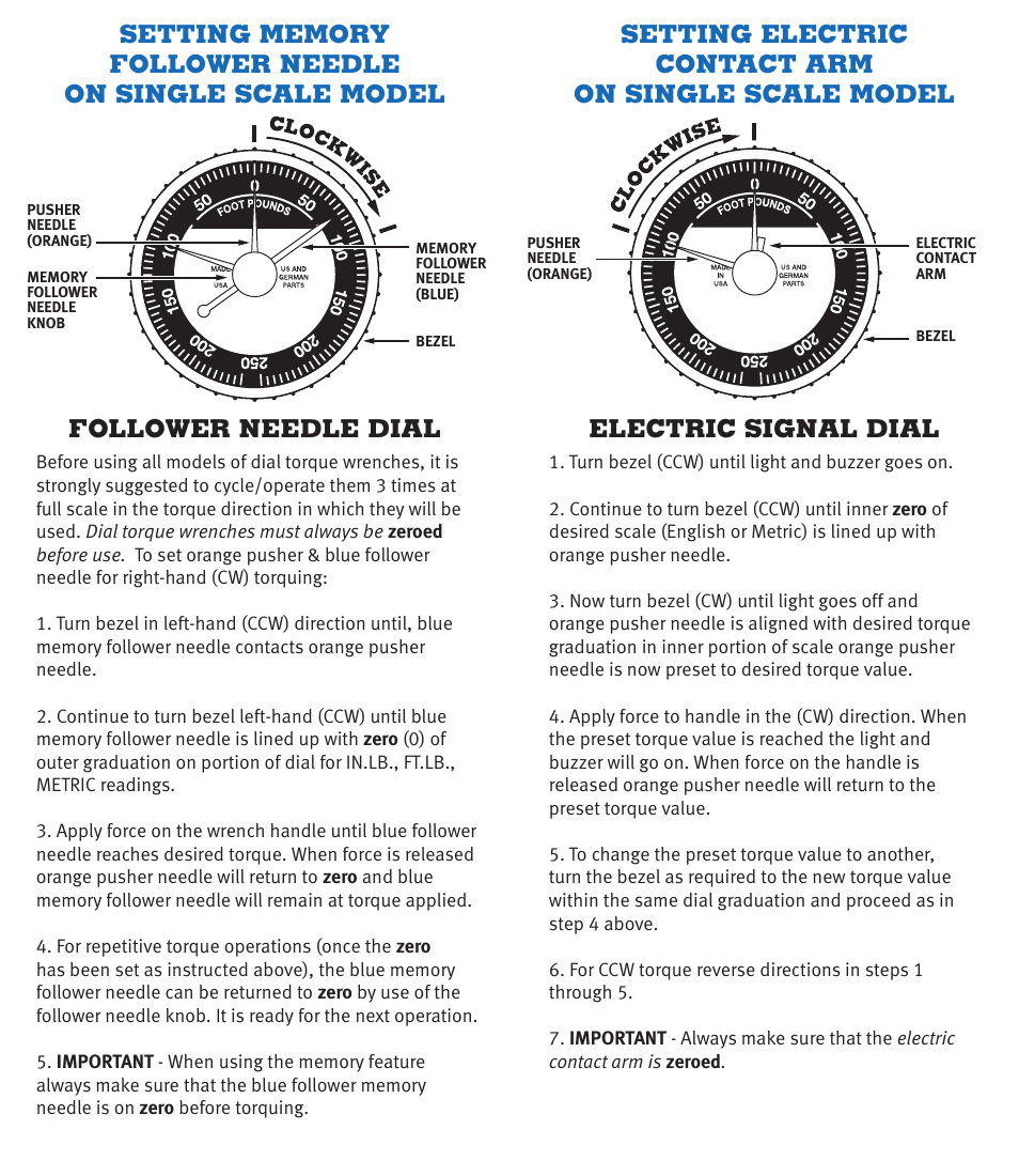 Electric signal dial, Setting electric contact arm on single scale model | CDI Torque DIAL TORQUE WRENCH SINGLE SCALE User Manual | Page 3 / 4