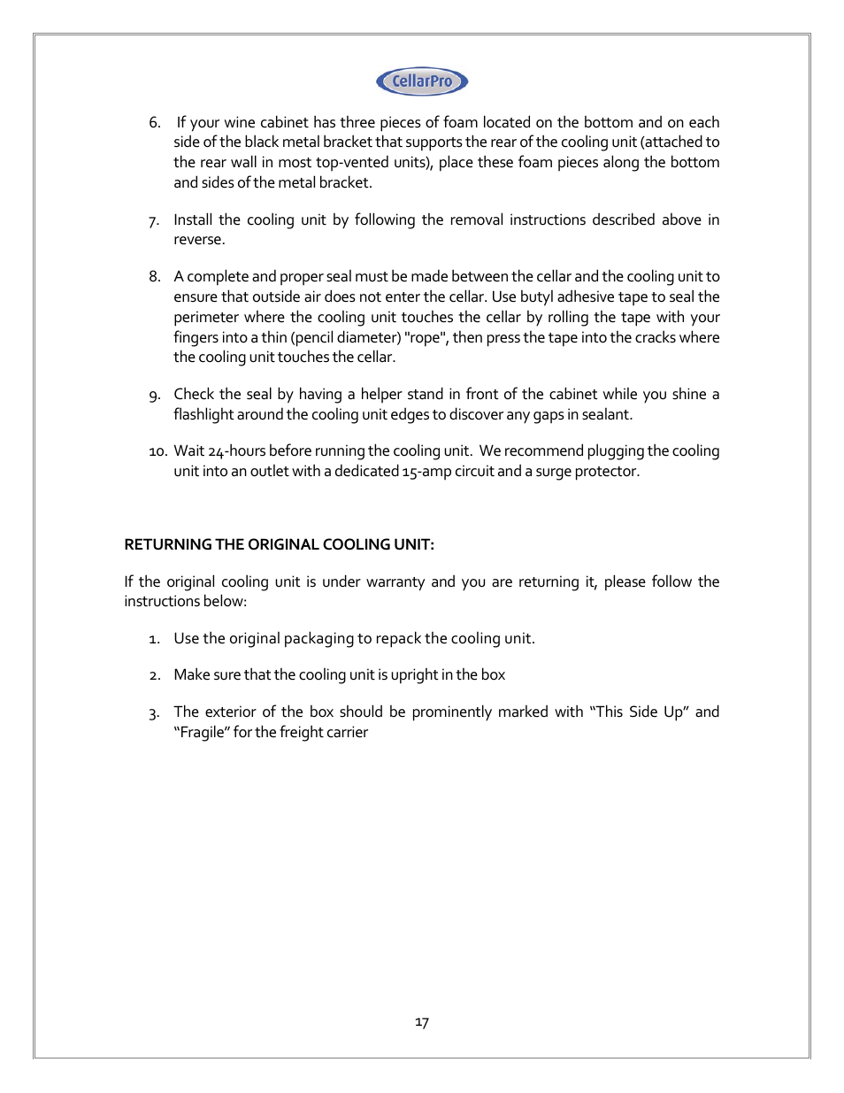 CellarPro 1800XTS-B BEER COOLING UNIT, 2176 User Manual | Page 18 / 30