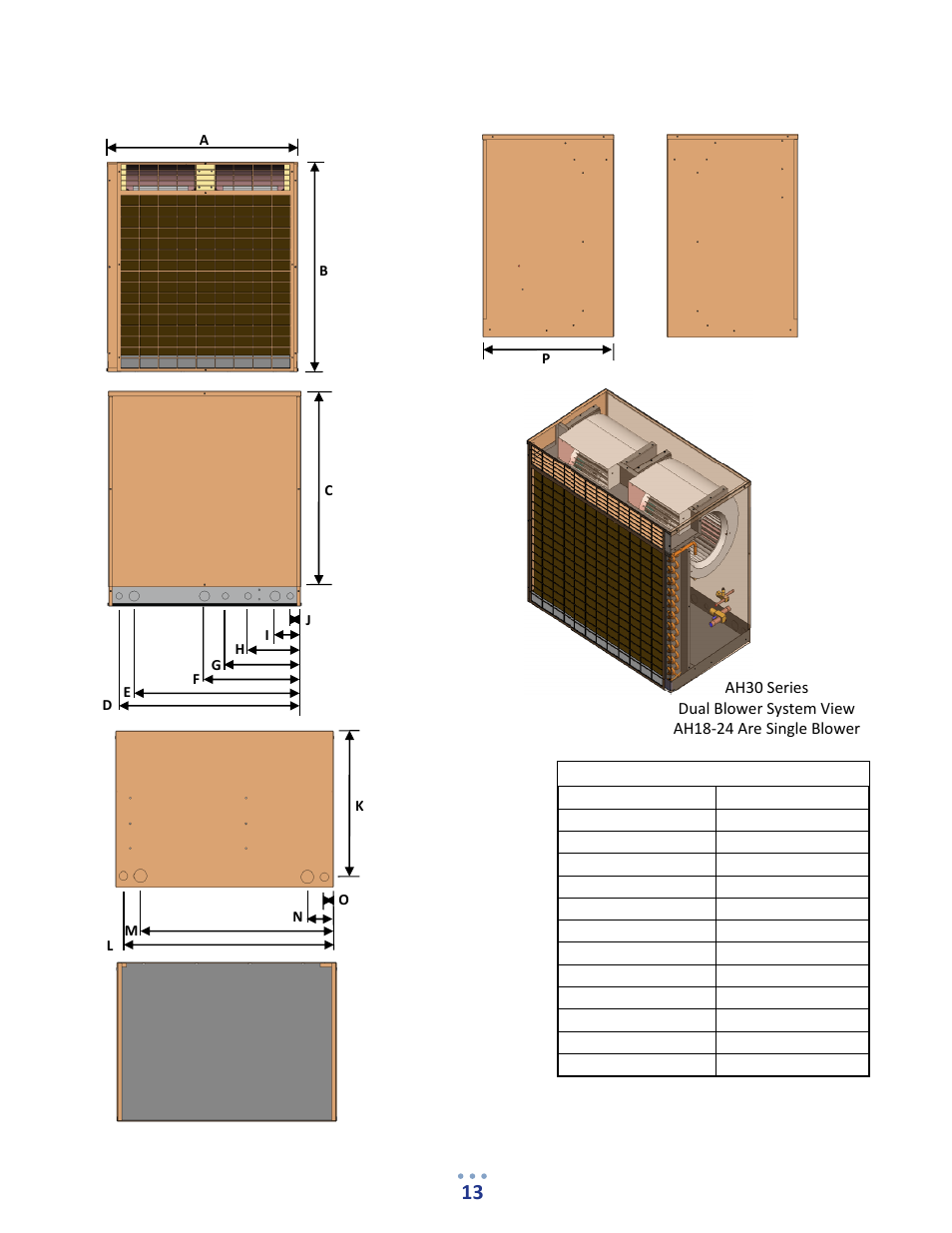 Indoor split condenser, 1 to 2.5 ton dimensional data | CellarPro SPLIT AIR HANDLER AH18SX, 15093 User Manual | Page 13 / 15