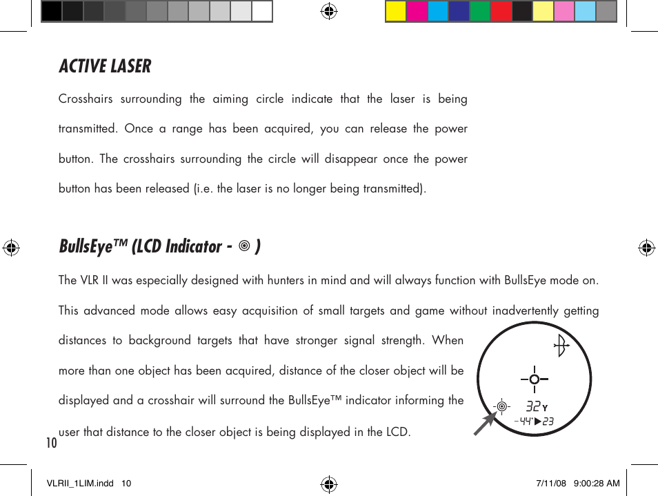 Active laser, Bullseye™ (lcd indicator - ) | Bushnell Cabela's VLR II User Manual | Page 10 / 20
