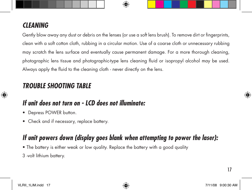 Cleaning | Bushnell Cabela's VLR II User Manual | Page 17 / 20