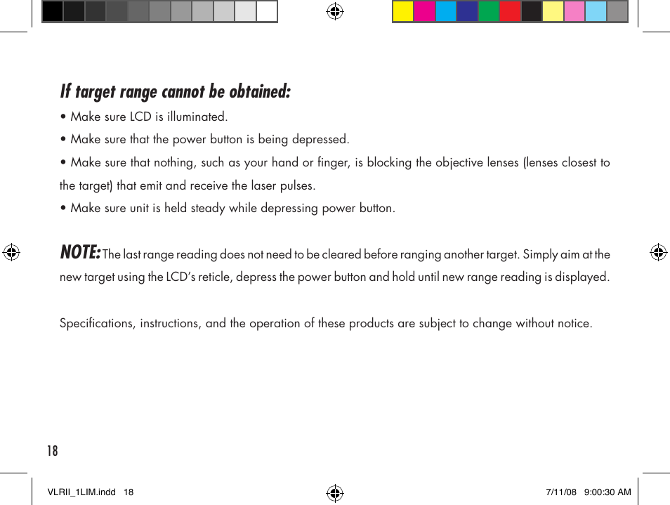 If target range cannot be obtained | Bushnell Cabela's VLR II User Manual | Page 18 / 20