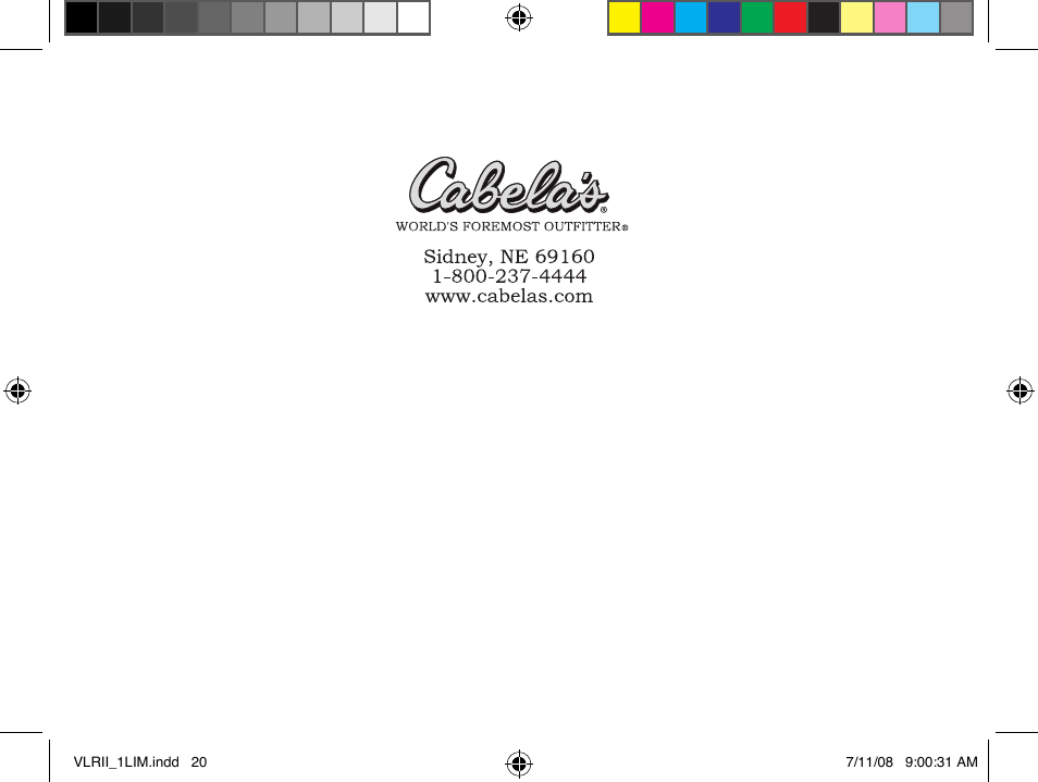 Bushnell Cabela's VLR II User Manual | Page 20 / 20
