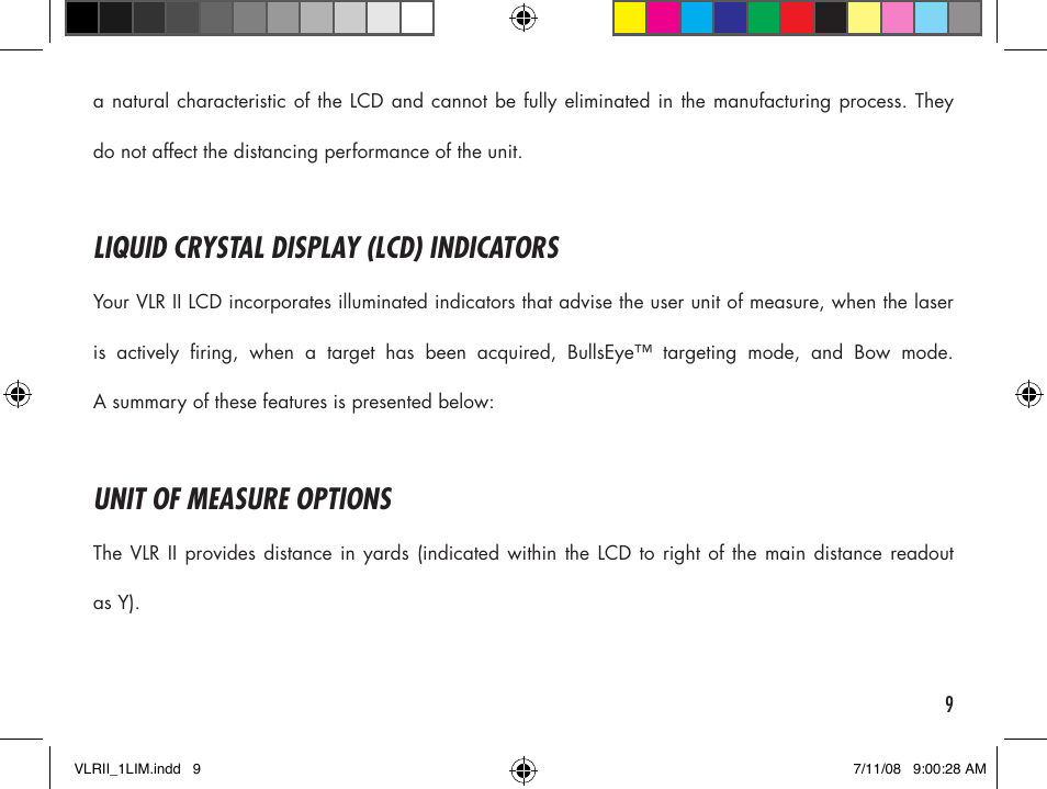 Liquid crystal display (lcd) indicators, Unit of measure options | Bushnell Cabela's VLR II User Manual | Page 9 / 20