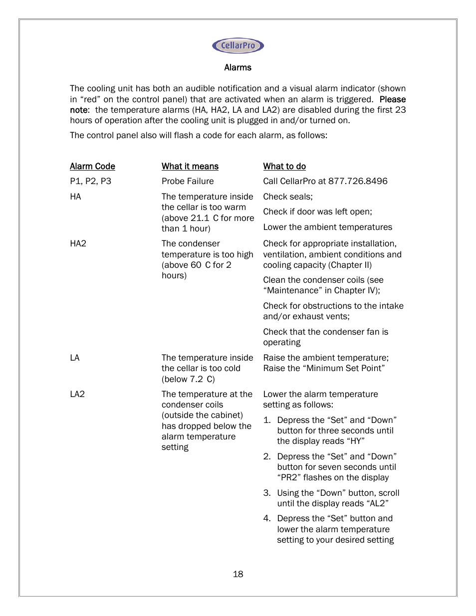 CellarPro 1800XT-220V WARRANTY SERVICE, 11402 User Manual | Page 19 / 23