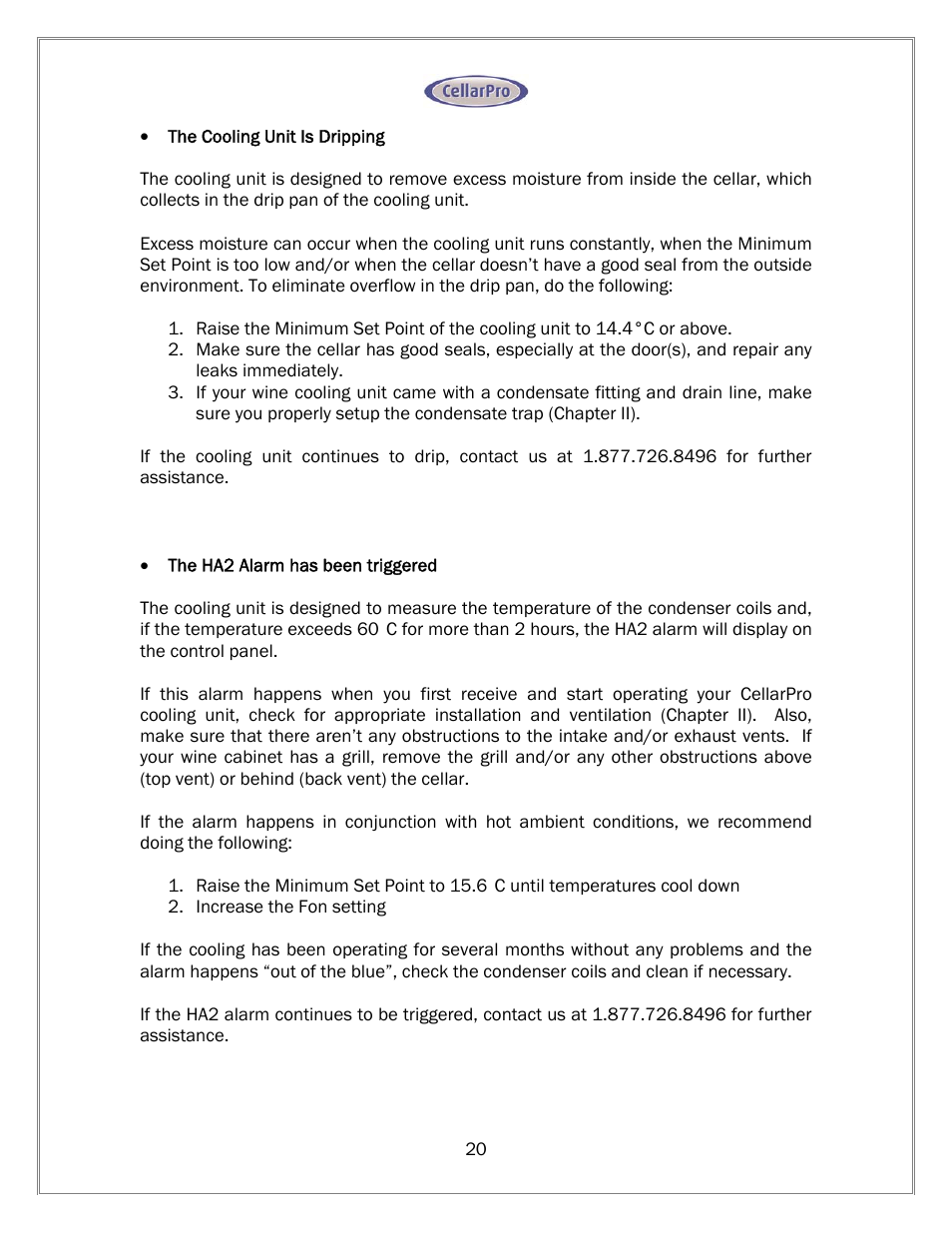 CellarPro 1800XT-220V WARRANTY SERVICE, 11402 User Manual | Page 21 / 23