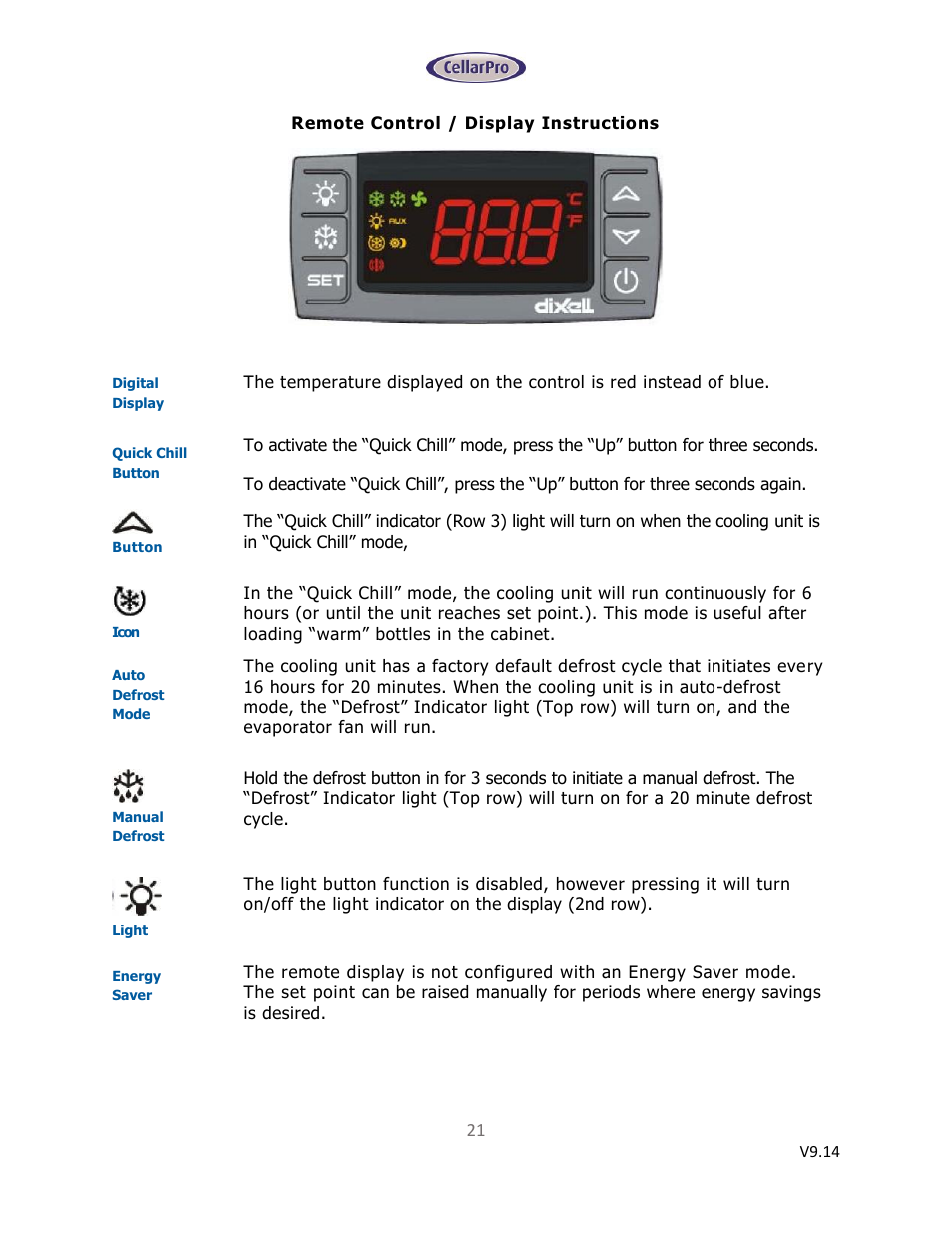 CellarPro 6200VSi User Manual | Page 21 / 27