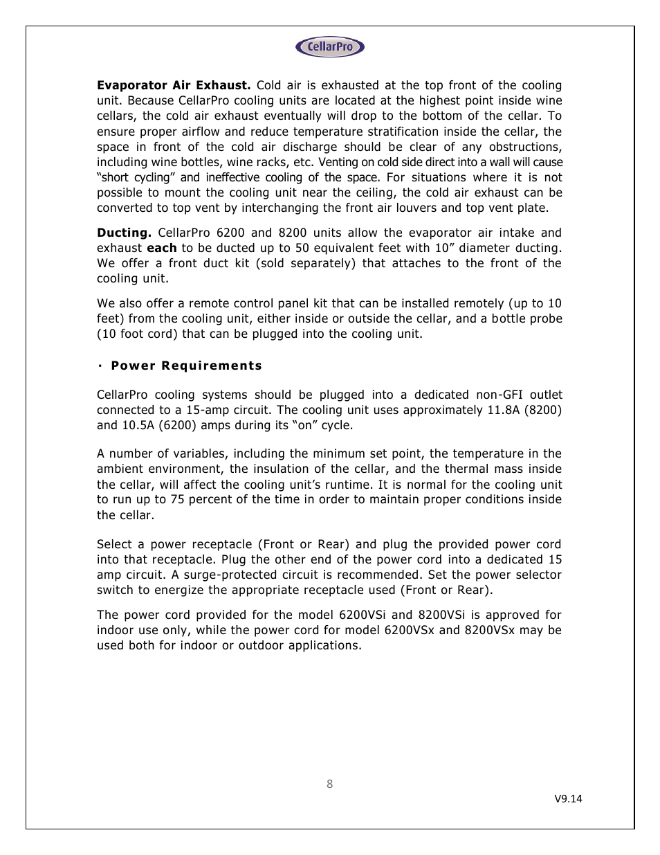CellarPro 6200VSi User Manual | Page 8 / 27