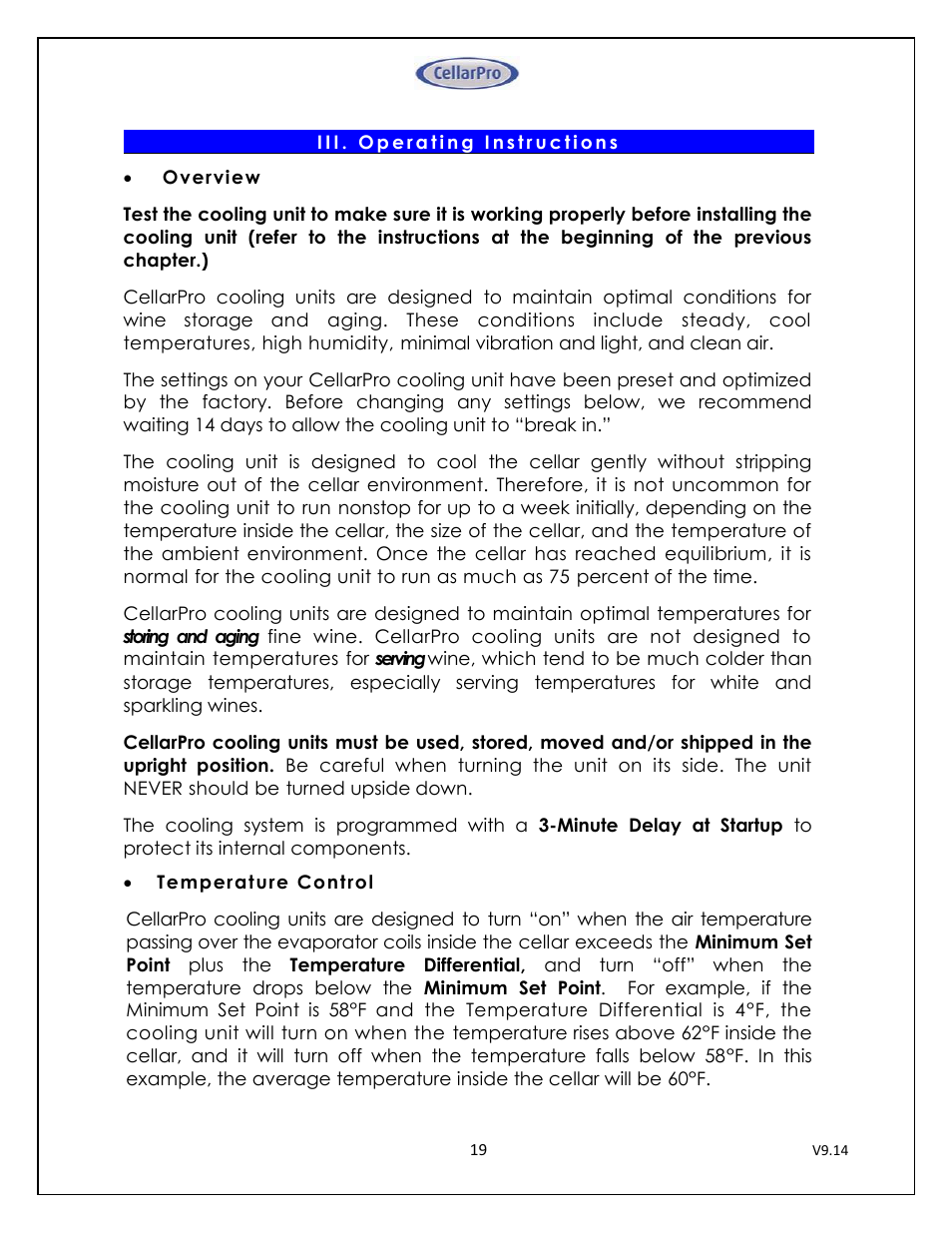 CellarPro 4200VSI-B BEER REFRIGERATION SYSTEM, 2177 User Manual | Page 19 / 32