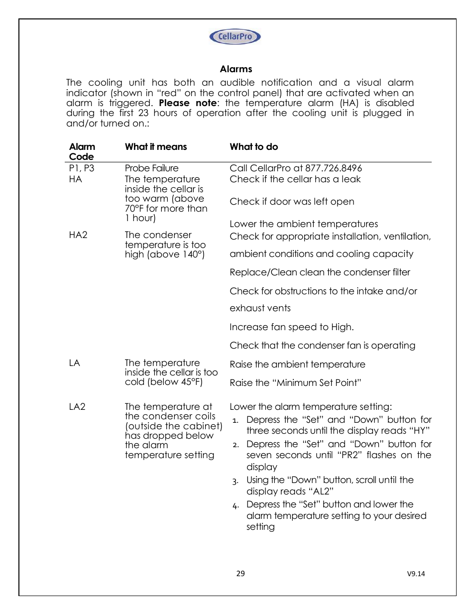 CellarPro 4200VSI-B BEER REFRIGERATION SYSTEM, 2177 User Manual | Page 29 / 32