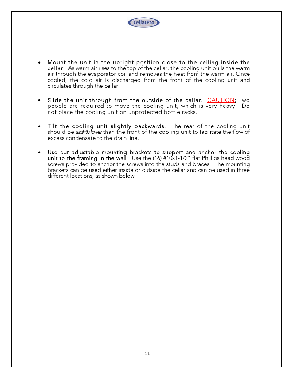 CellarPro 4200VSX WINE COOLING UNIT (EXTERIOR), 1080 User Manual | Page 11 / 32