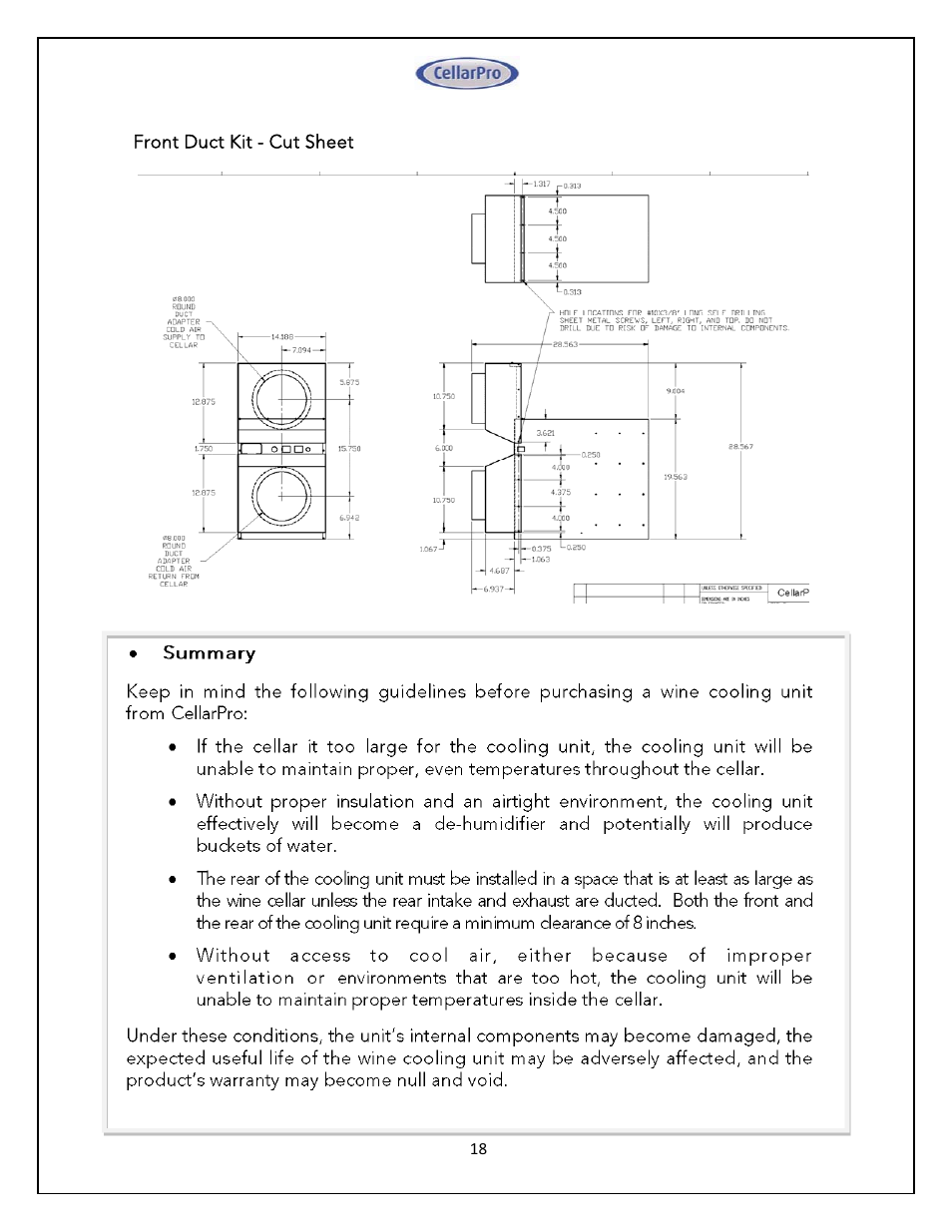 CellarPro 4200VSX WINE COOLING UNIT (EXTERIOR), 1080 User Manual | Page 18 / 32